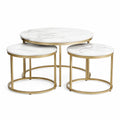 Couchtisch Set 3-teilig rund 80 x 45 cm und 50 x 38 cm MDF Marmoroptik Stahl Gold Weiss
