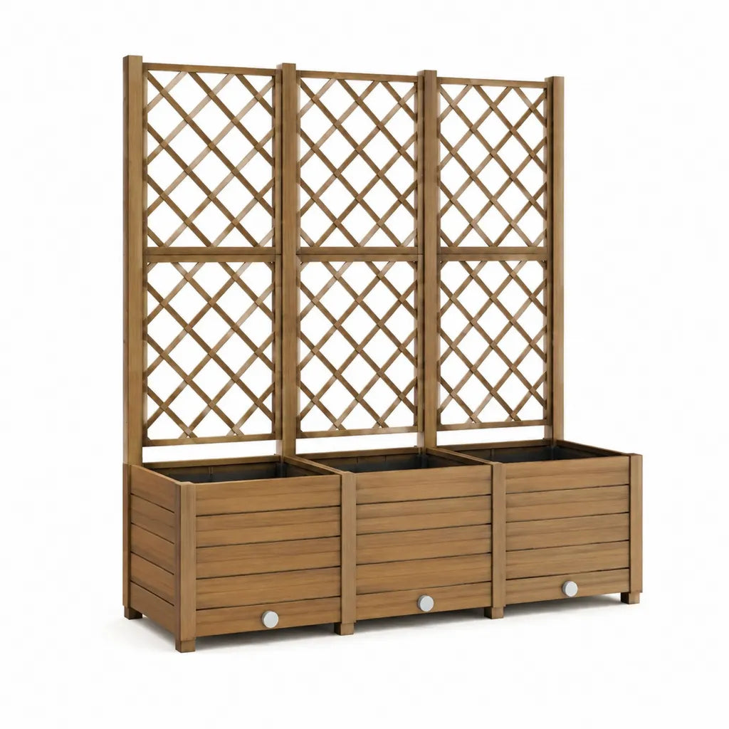 Pflanzkasten mit Rankgitter 3er Set 120 x 40 x 142 cm aus massivem Tannenholz rechteckig braun
