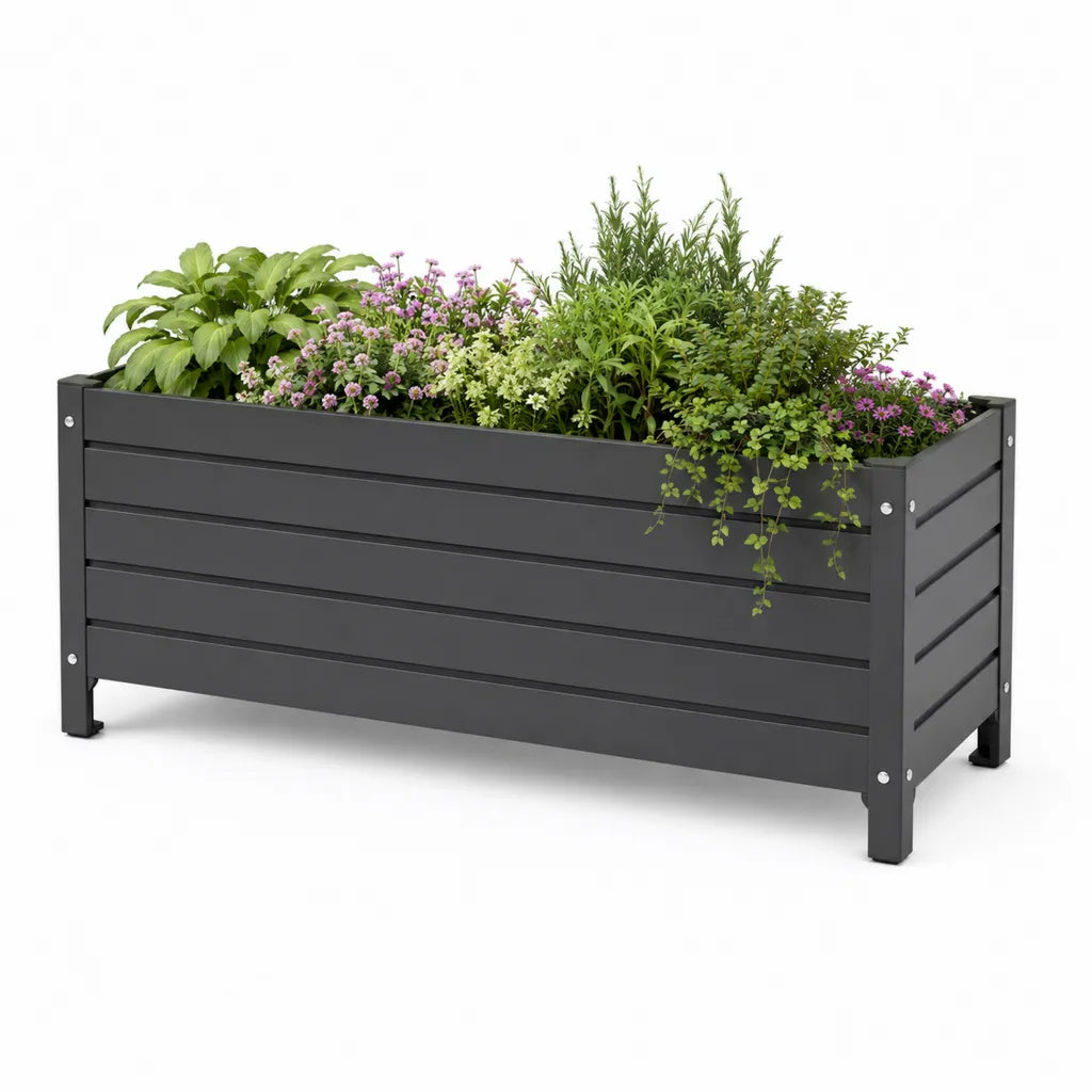 Hochbeet Pflanzkasten aus pulverbeschichtetem Stahl rechteckig anthrazit 100 x 40 x 45 cm
