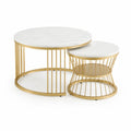 Couchtisch Set 2-teilig runde MDF-Tischplatten Stahlgestell Weiss Gold  80 x 45 cm  50 x 40 cm