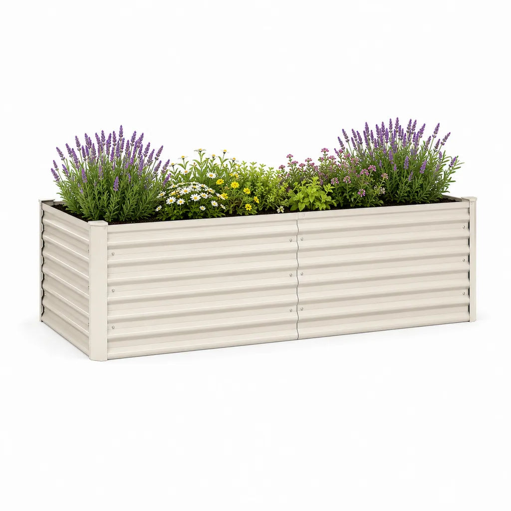 Hochbeet 240 x 80 x 45 cm aus verzinktem Stahl rechteckig cremeweiss