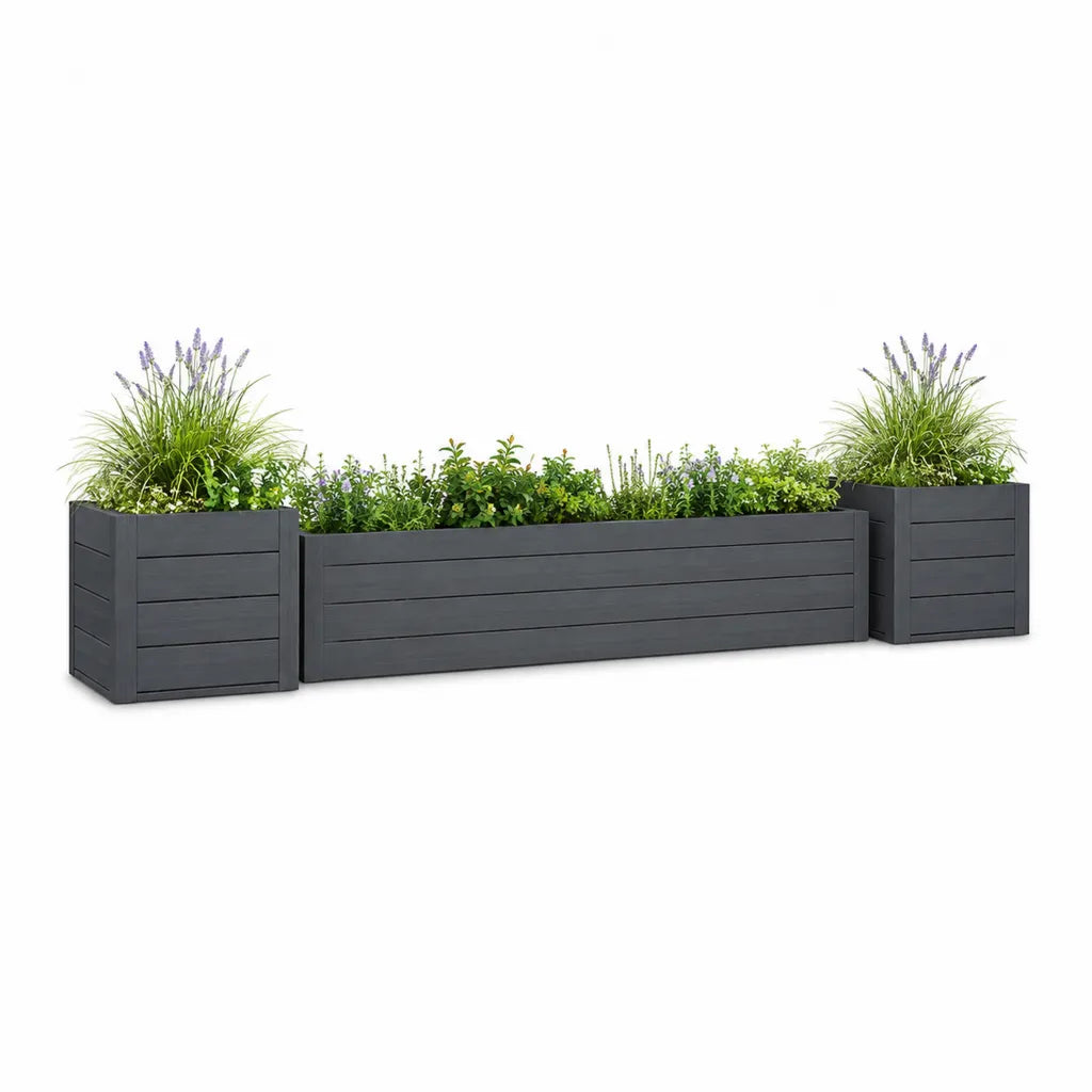 Pflanzkubel Set 3-teilig aus PP rechteckig quadratisch Anthrazit 120 x 40 x 40 cm und 40 x 40 x 40 cm