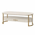 Couchtisch mit 2 Schubladen 120 x 60 x 45 cm MDF oval Weiss Gold