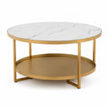 Runder Couchtisch 80 x 45 cm mit 2 Ebenen aus Sicherheitsglas und Stahl Weiss Gold