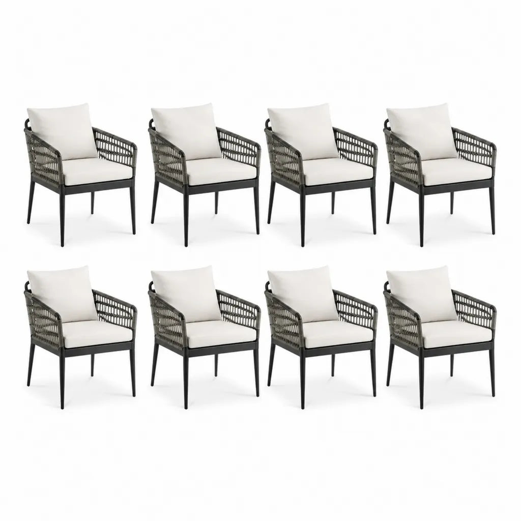 8er Set Gartenstuhle mit Armlehnen 62 x 62 x 80 cm Aluminium PE-Geflecht Schwarz Creme